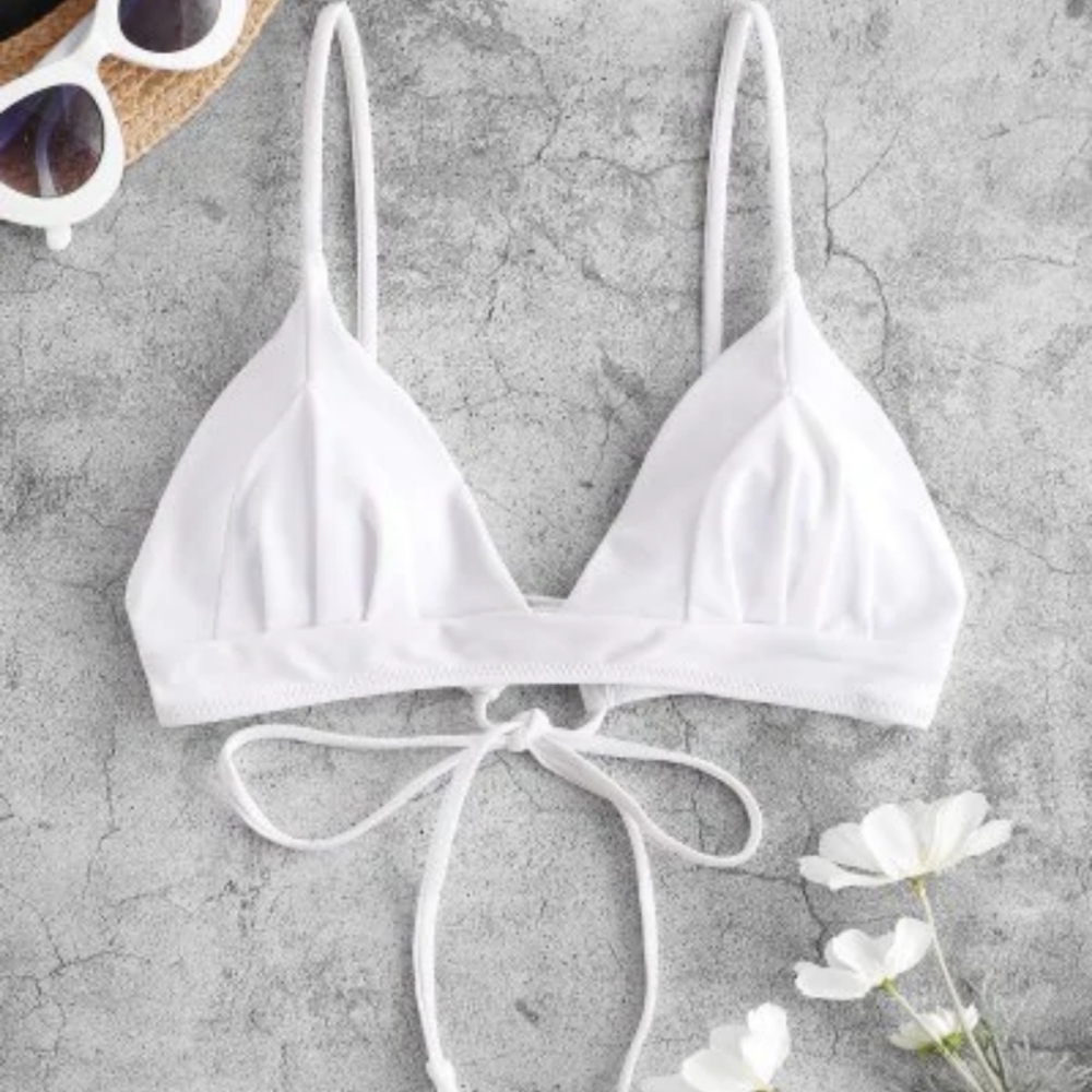 Zaful Lace Up Tassel Bikini Top - Small US 4